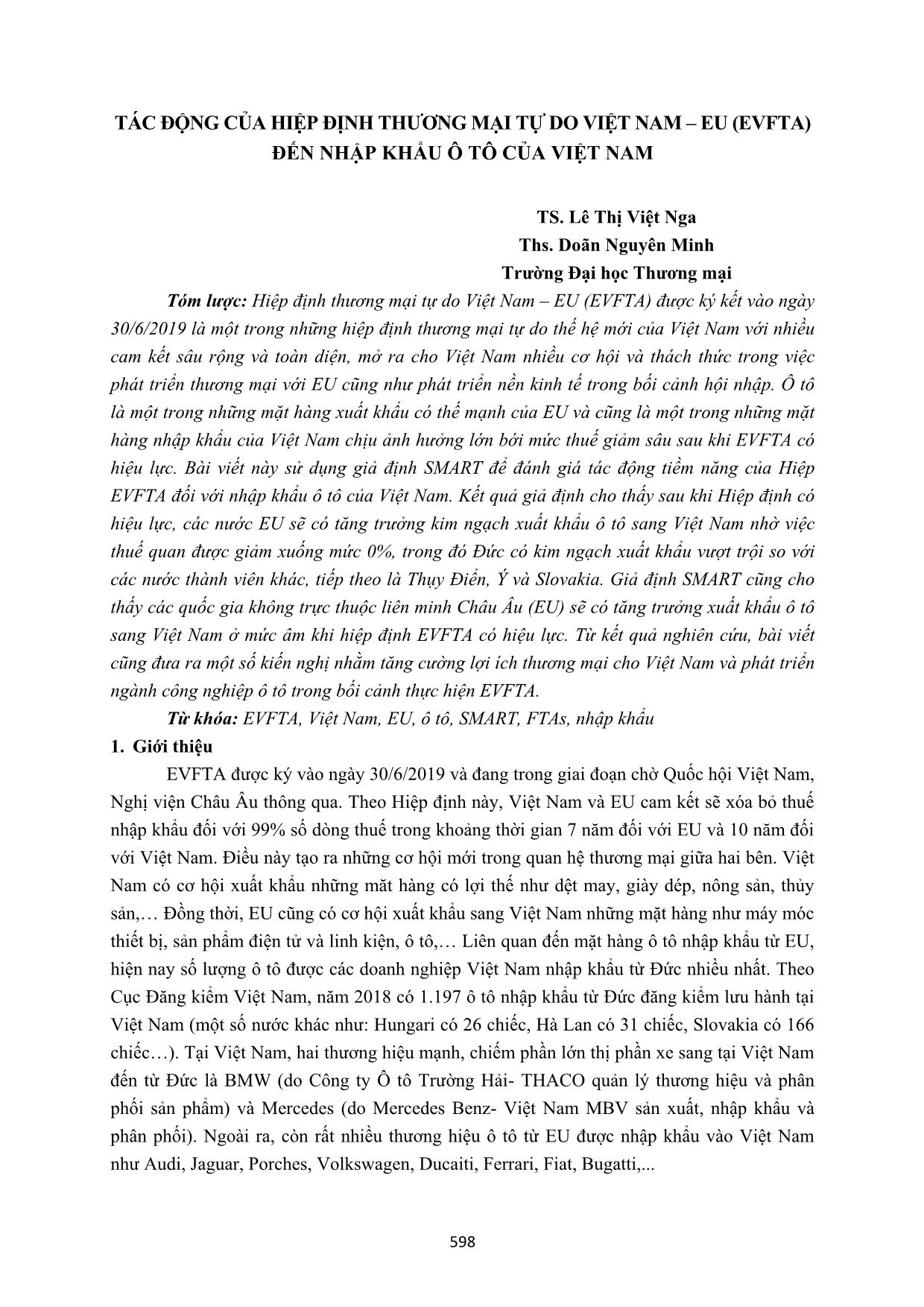 Tác động của hiệp định thương mại tự do Việt Nam – EU (EVFTA) đến nhập khẩu ô tô của Việt Nam trang 1