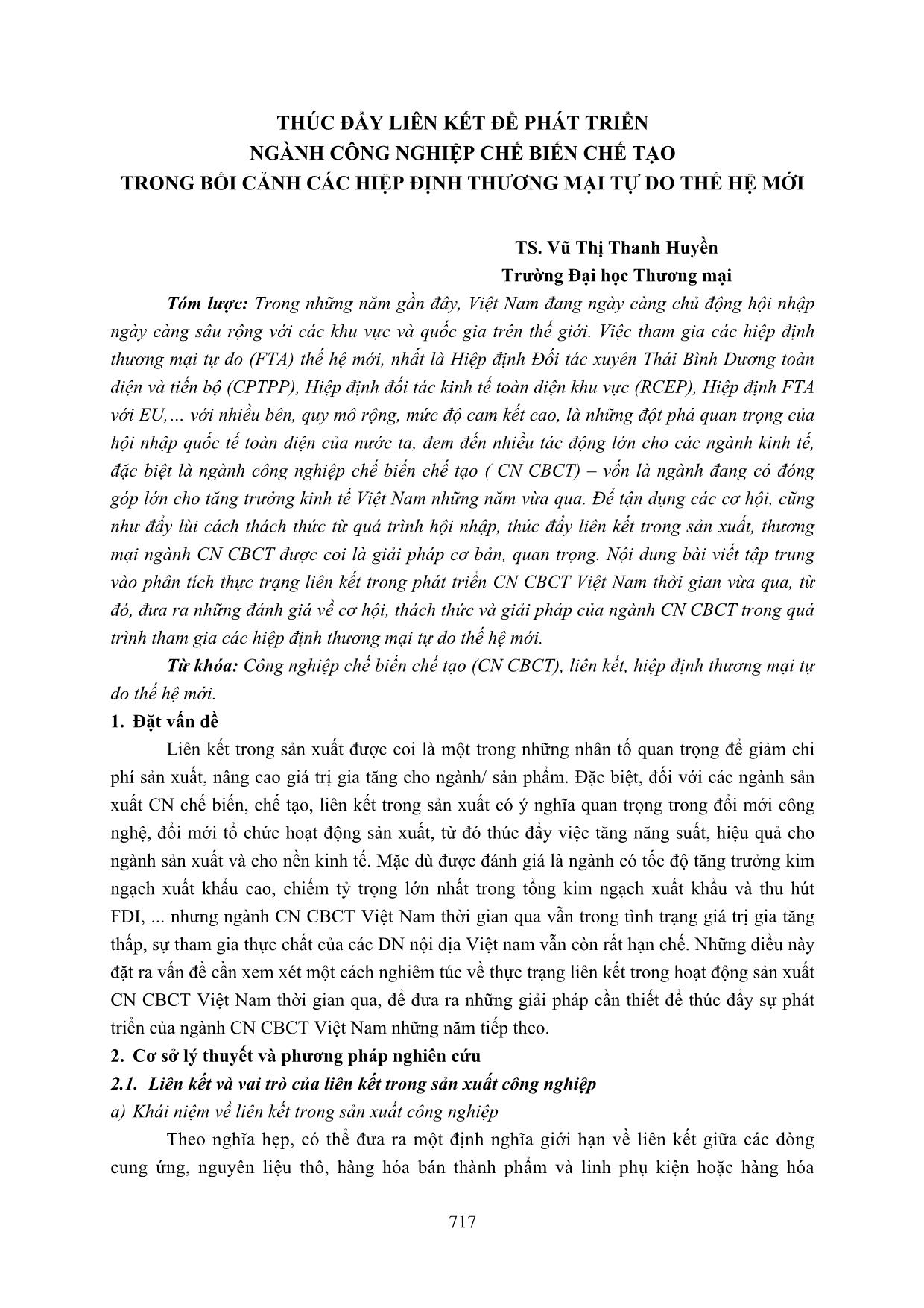 Thúc đẩy liên kết để phát triển ngành công nghiệp chế biến chế tạo trong bối cảnh các hiệp định thương mại tự do thế hệ mới trang 1