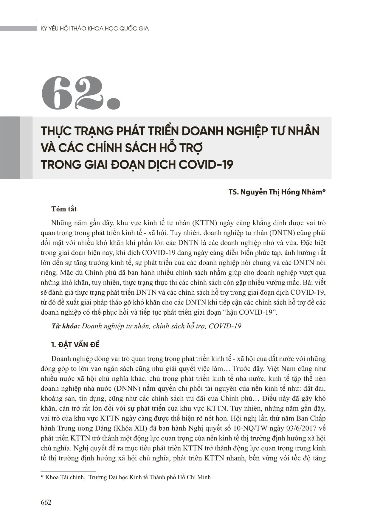 Thực trạng phát triển doanh nghiệp tư nhân và các chính sách hỗ trợ trong giai đoạn dịch Covid-19 trang 1