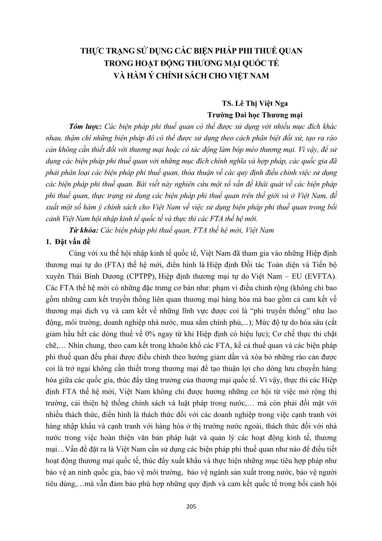 Thực trạng sử dụng các biện pháp phi thuế quan trong hoạt động thương mại quốc tế và hàm ý chính sách cho Việt Nam trang 1