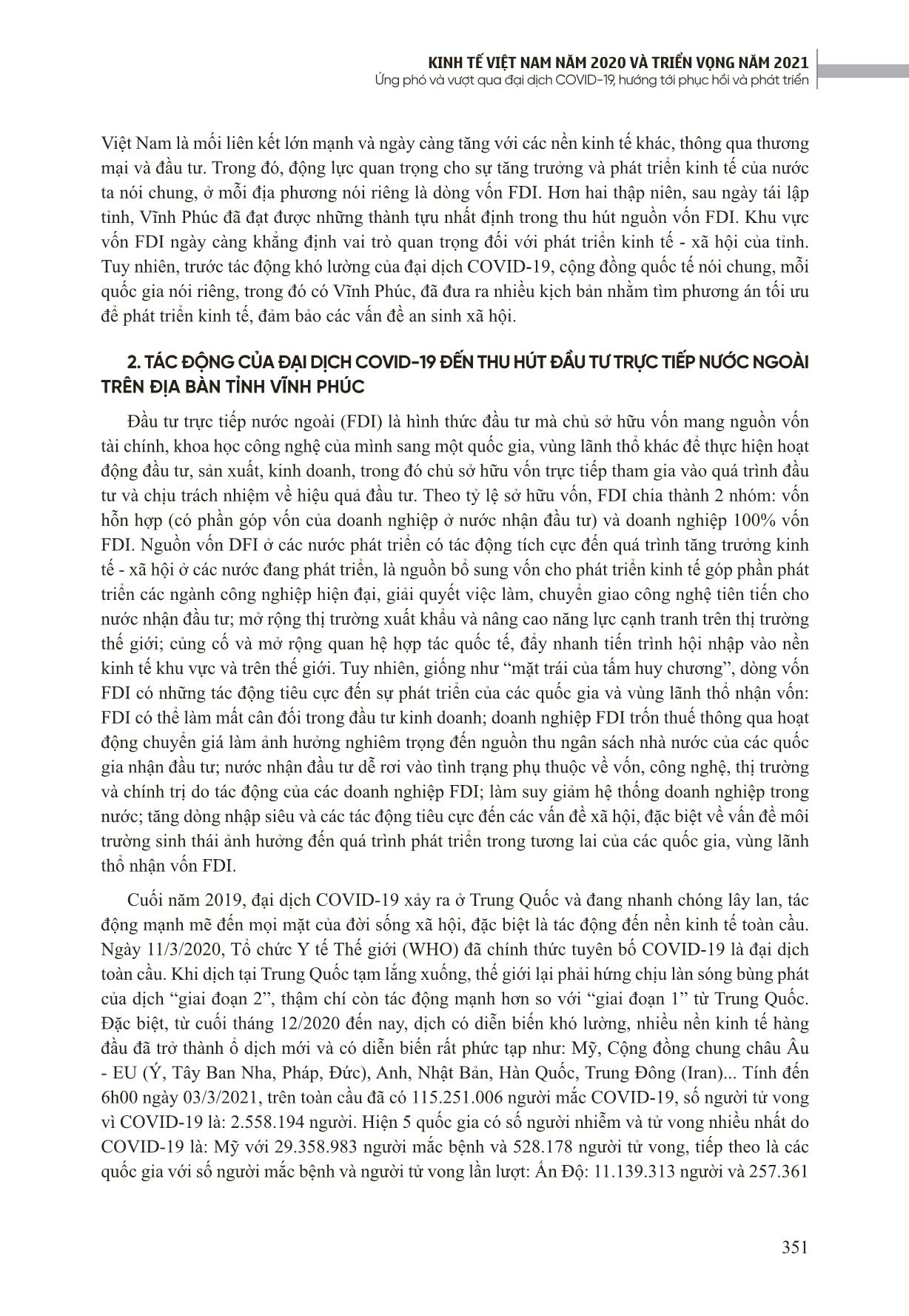 Thu hút vốn đầu tư trực tiếp nước ngoài trên địa bàn tỉnh Vĩnh Phúc trước tác động của đại dịch Covid-19 trang 2