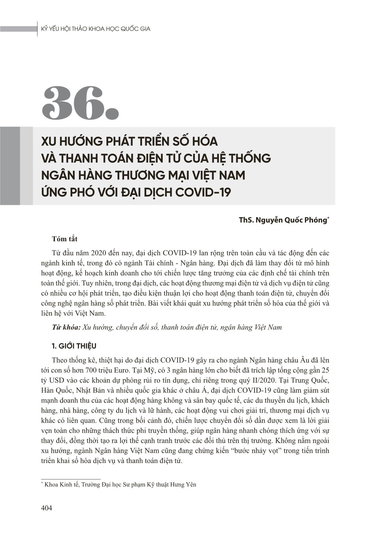 Xu hướng phát triển số hóa và thanh toán điện tử của hệ thống ngân hàng thương mại Việt Nam ứng phó với đại dịch Covid-19 trang 1