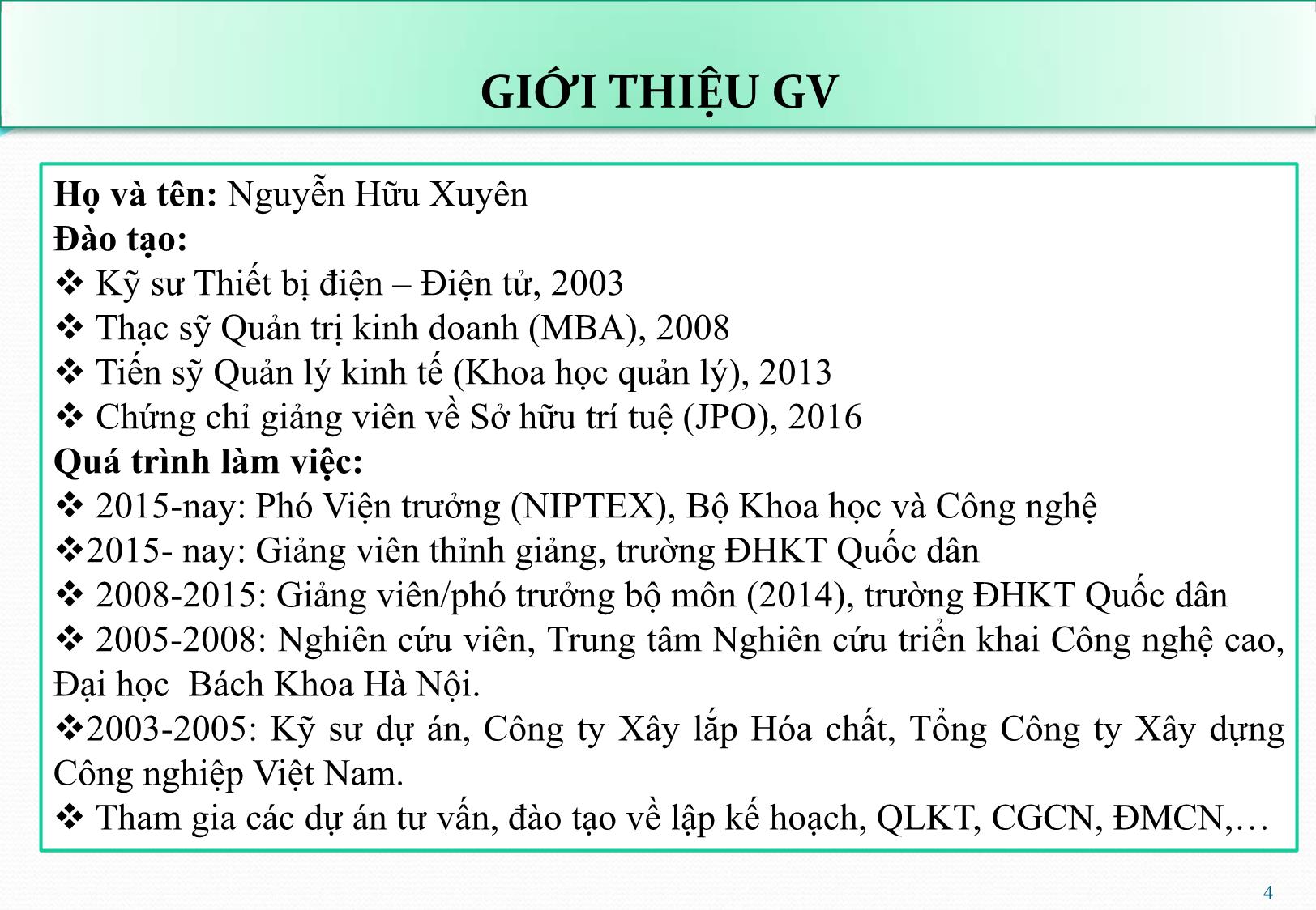 Bài giảng Thực tiễn định giá tài sản trí tuệ ở Việt Nam - Nguyễn Hữu Xuyên trang 4