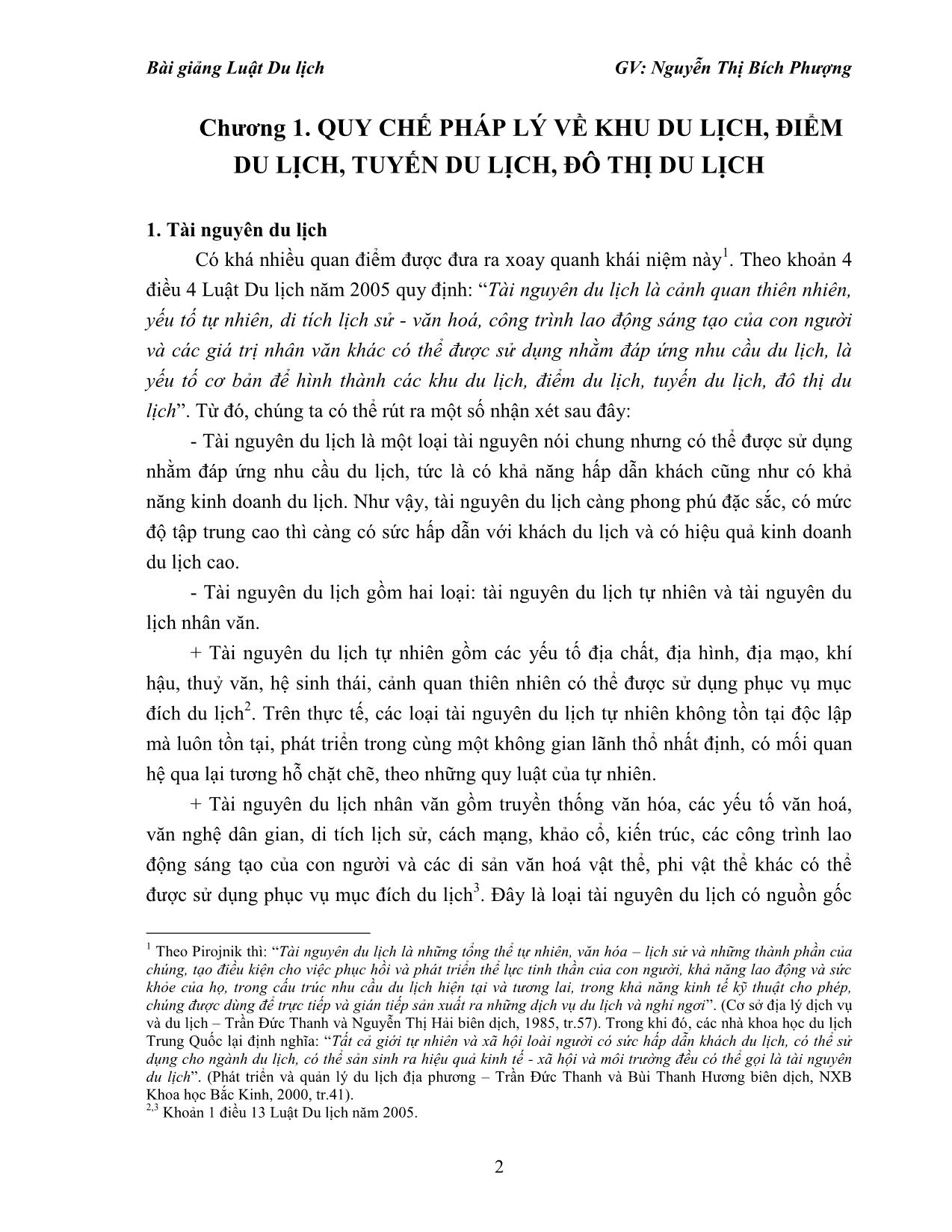 Bài giảng Luật du lịch - Nguyễn Thị Bích Phượng trang 2