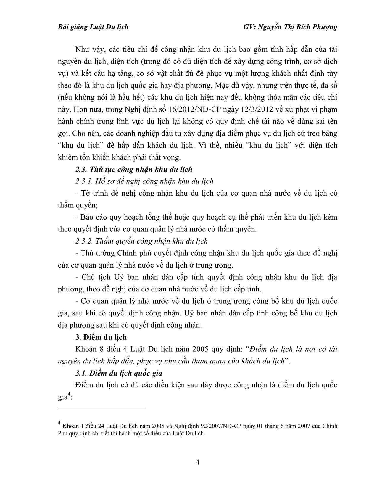 Bài giảng Luật du lịch - Nguyễn Thị Bích Phượng trang 4