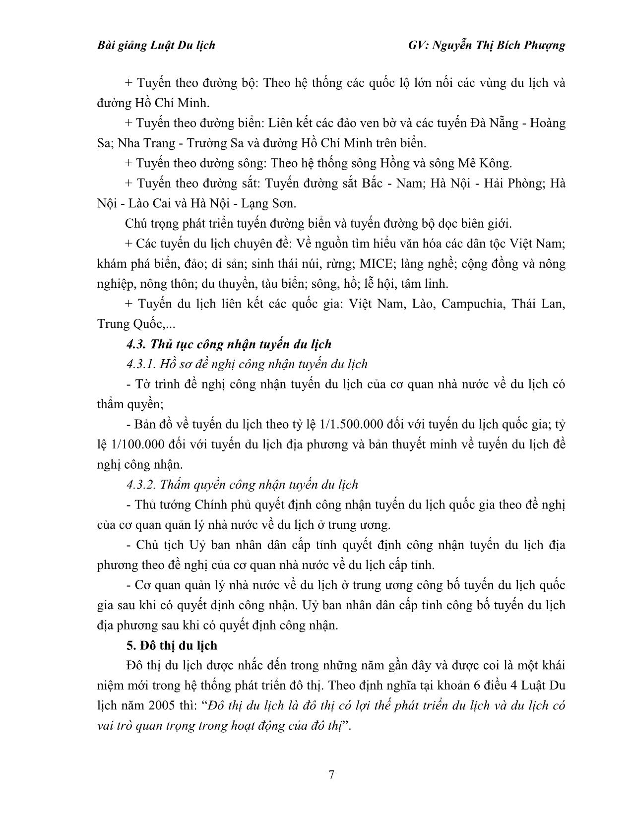 Bài giảng Luật du lịch - Nguyễn Thị Bích Phượng trang 7