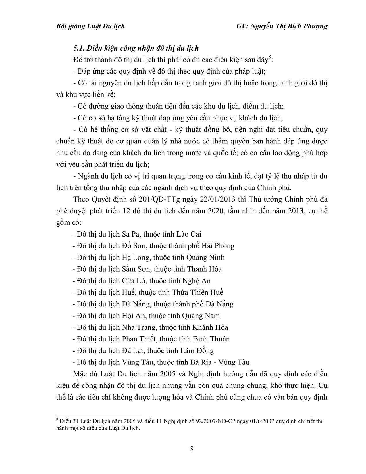 Bài giảng Luật du lịch - Nguyễn Thị Bích Phượng trang 8
