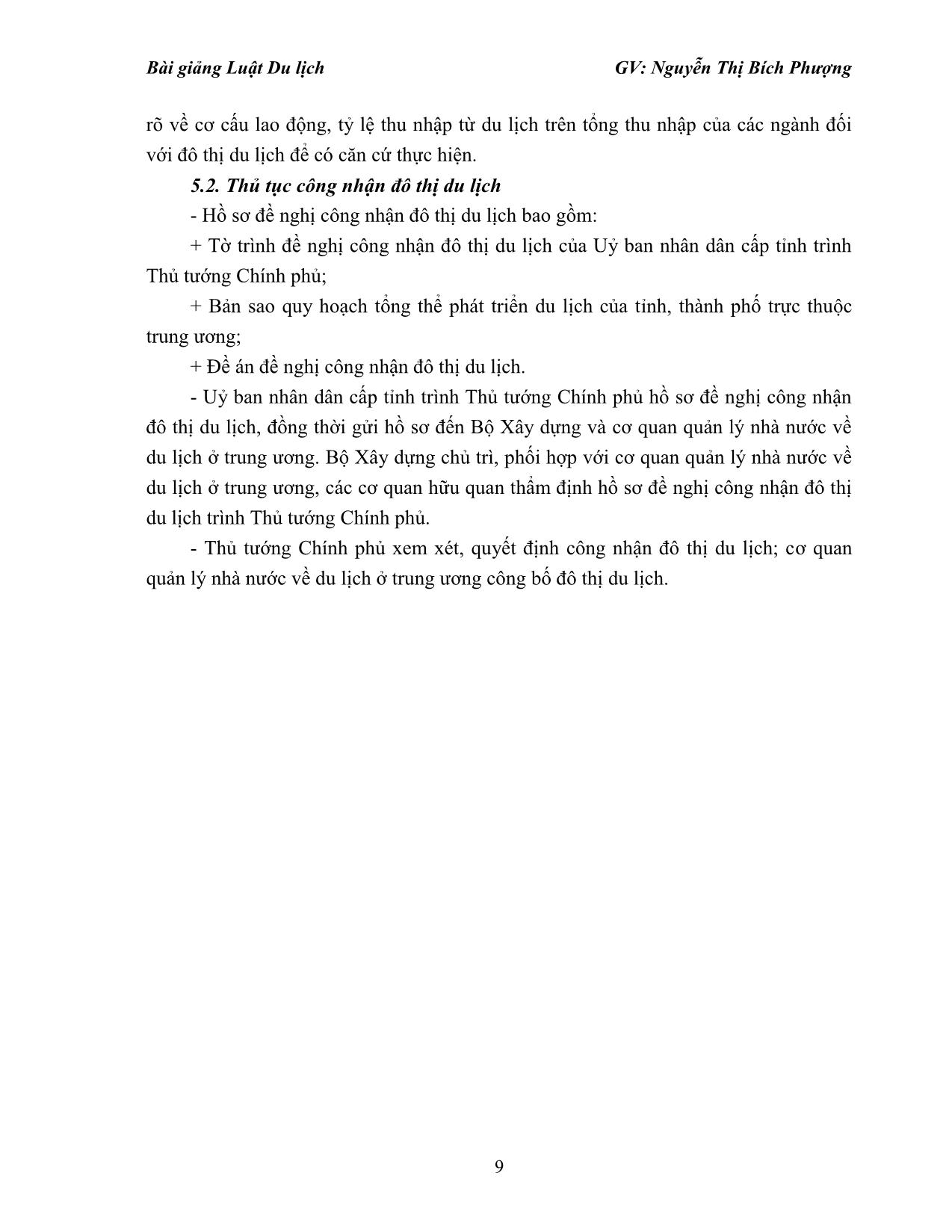 Bài giảng Luật du lịch - Nguyễn Thị Bích Phượng trang 9