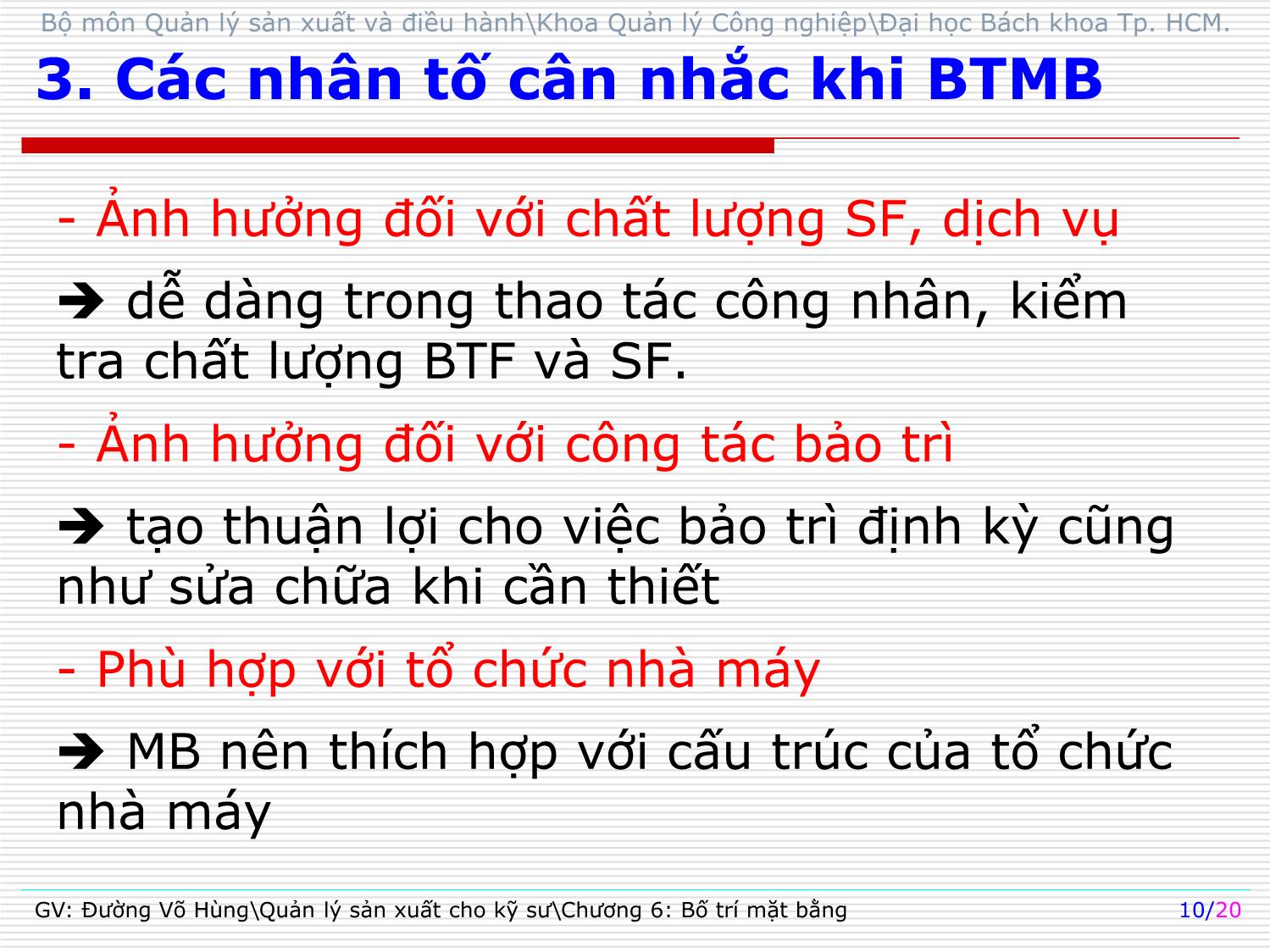 Bài giảng Quản lý sản xuất cho kỹ sư - Chương 6: Bố trí mặt bằng - Đường Võ Hùng trang 10