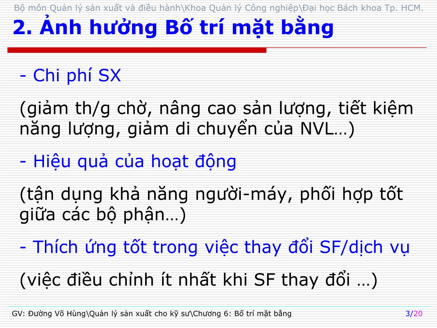 Bài giảng Quản lý sản xuất cho kỹ sư - Chương 6: Bố trí mặt bằng - Đường Võ Hùng trang 3