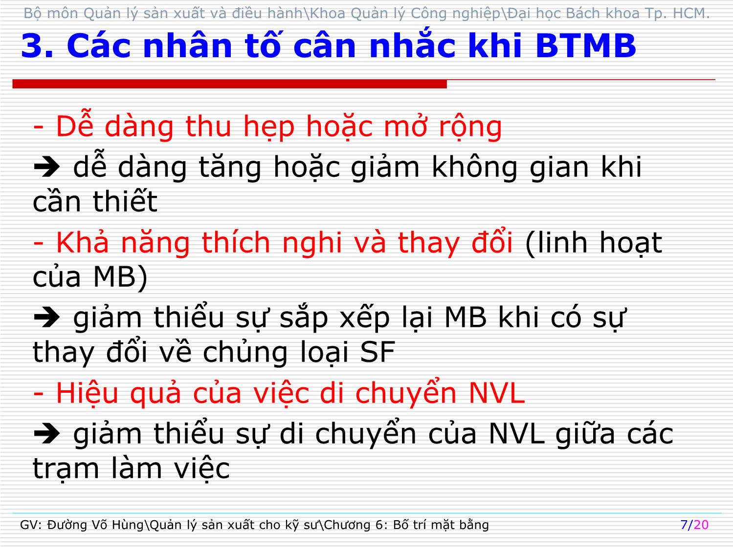 Bài giảng Quản lý sản xuất cho kỹ sư - Chương 6: Bố trí mặt bằng - Đường Võ Hùng trang 7