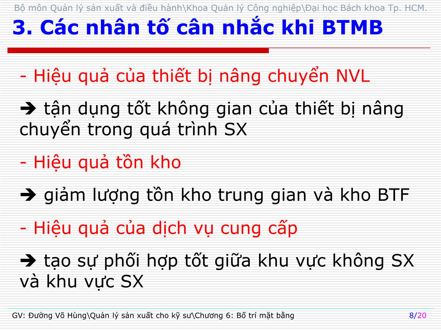 Bài giảng Quản lý sản xuất cho kỹ sư - Chương 6: Bố trí mặt bằng - Đường Võ Hùng trang 8