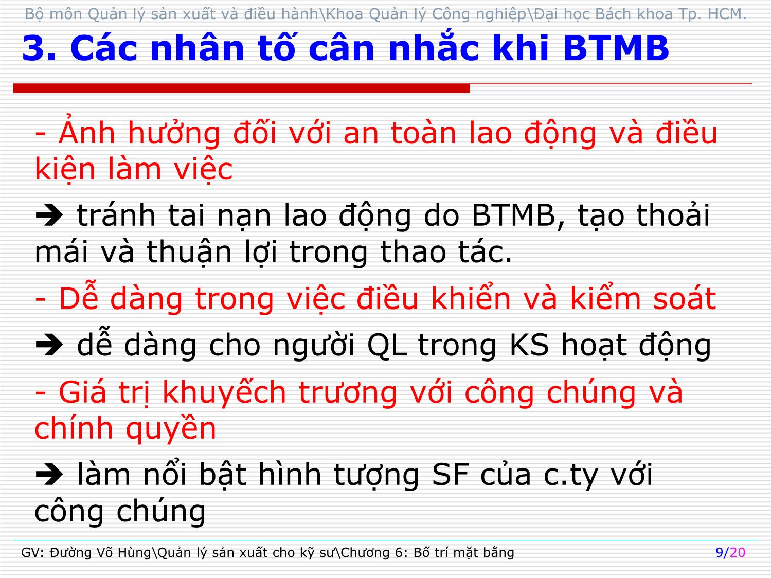 Bài giảng Quản lý sản xuất cho kỹ sư - Chương 6: Bố trí mặt bằng - Đường Võ Hùng trang 9