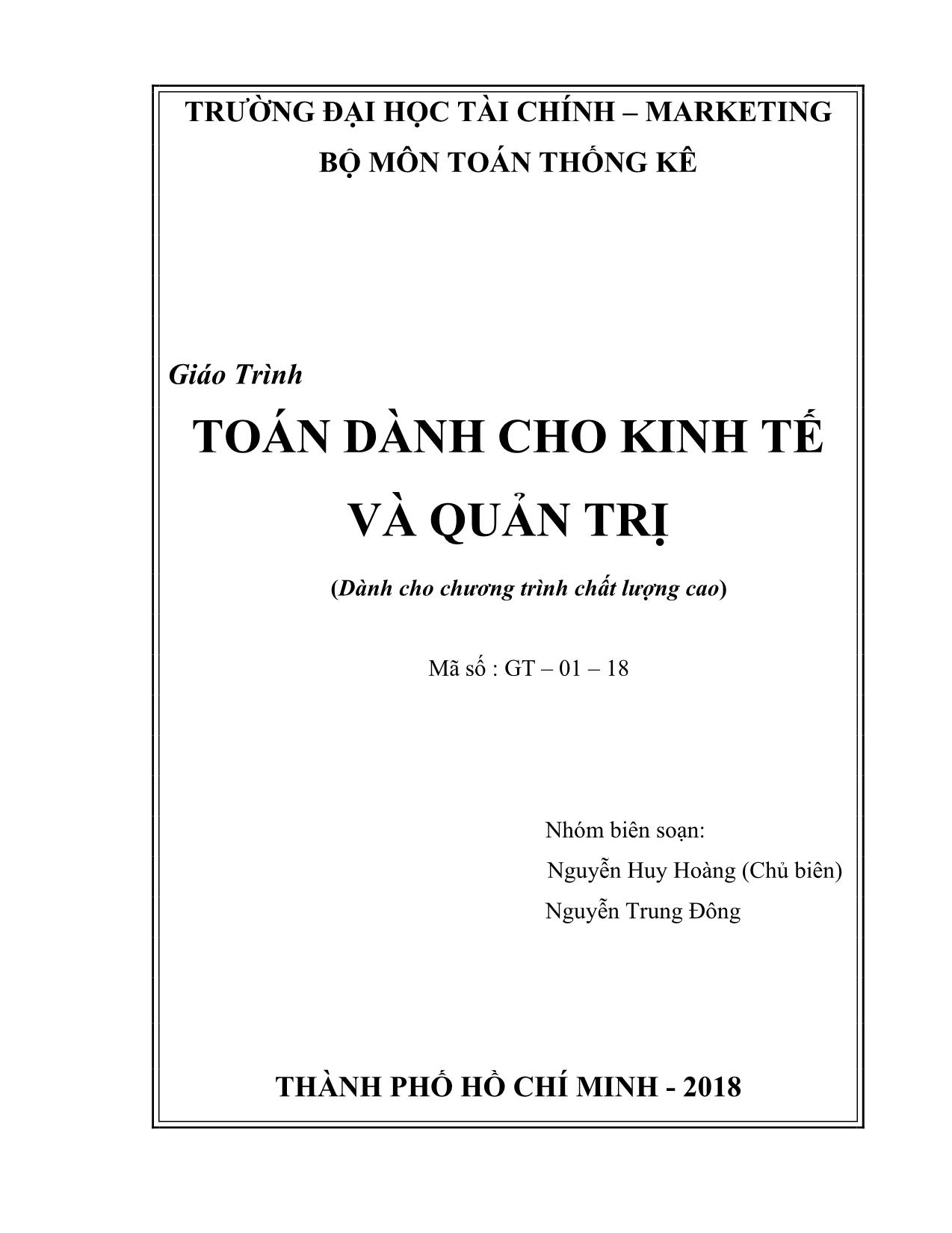 Giáo trình Toán dành cho kinh tế và quản trị (Phần 1) trang 1