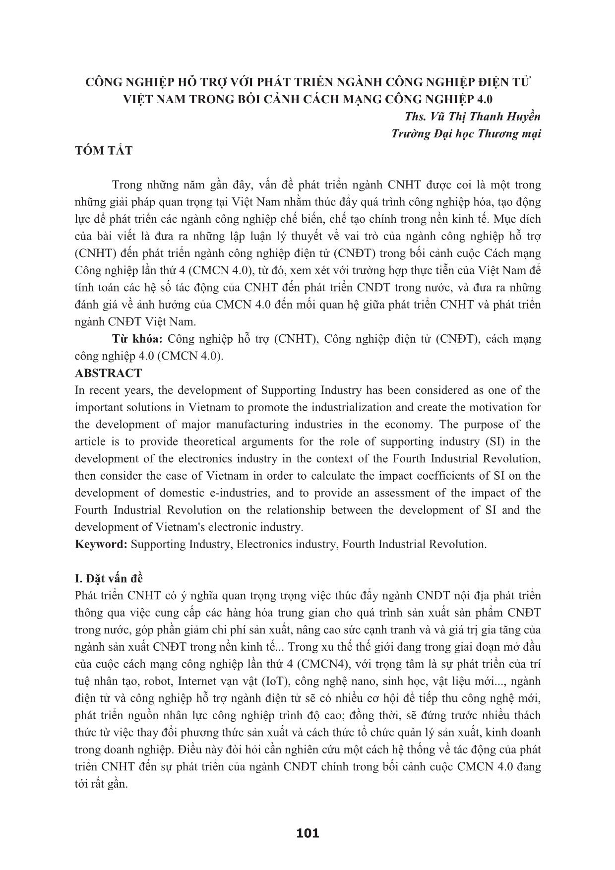 Công nghiệp hỗ trợ với phát triển ngành công nghiệp điện tử Việt Nam trong bối cảnh cách mạng công nghiệp 4.0 trang 1