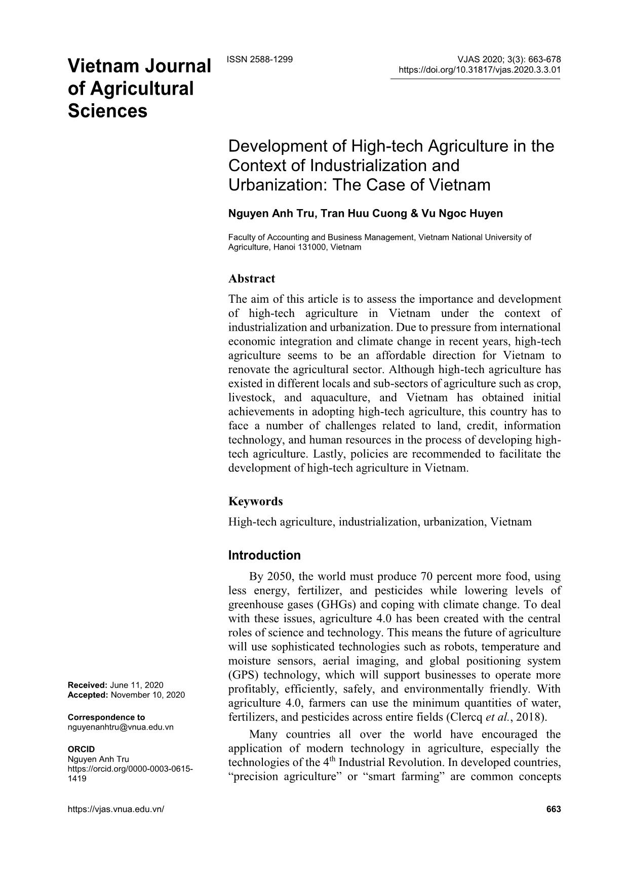 Development of high-tech agriculture in the context of industrialization and urbanization: The case of Vietnam trang 1