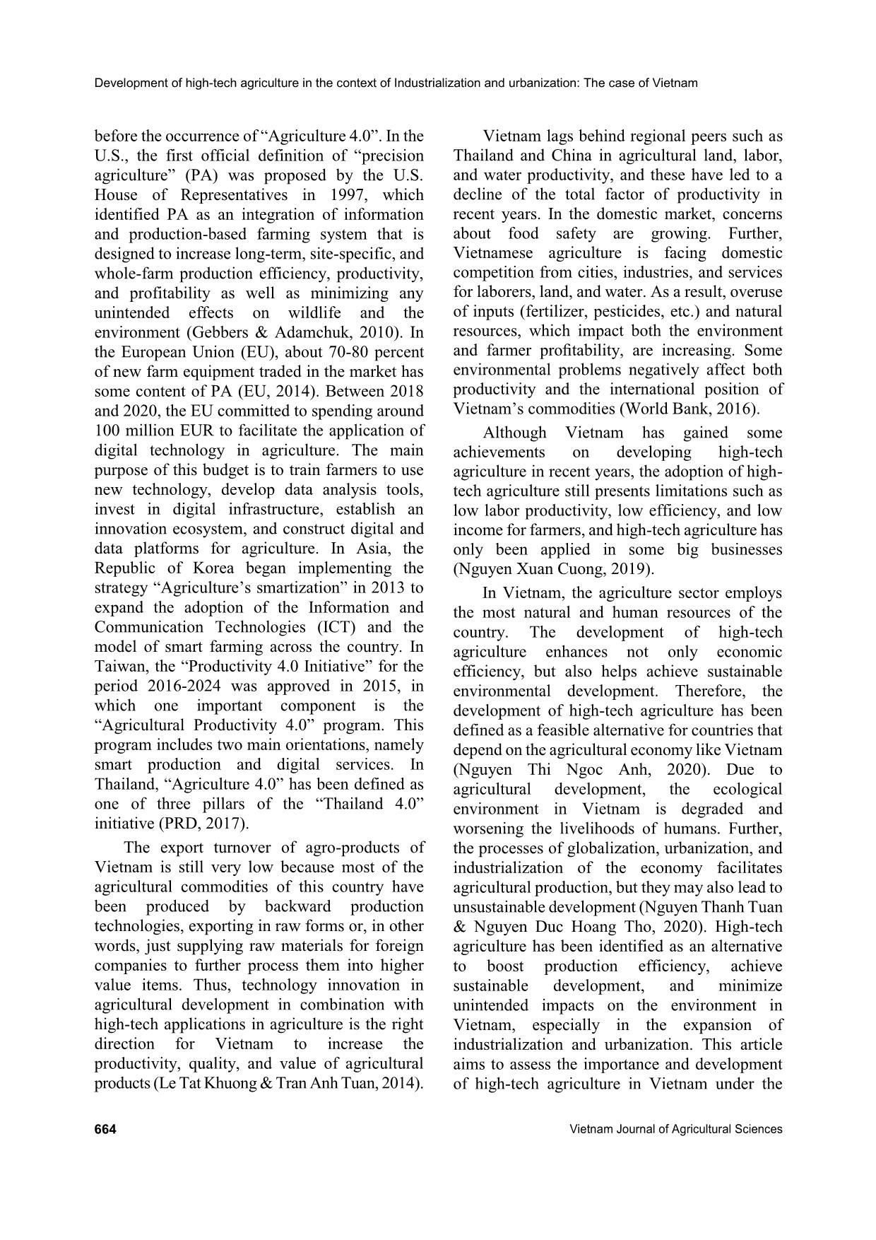 Development of high-tech agriculture in the context of industrialization and urbanization: The case of Vietnam trang 2