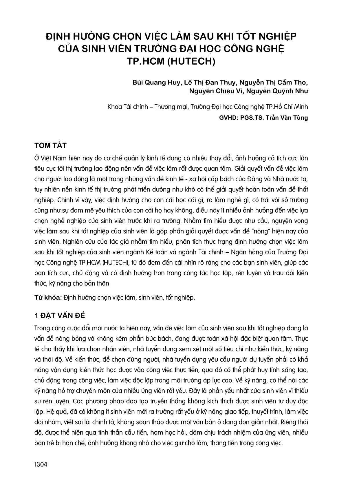 Định hướng chọn việc làm sau khi tốt nghiệp của sinh viên trường Đại học Công nghệ thành phố Hồ Chí Minh (Hutech) trang 1