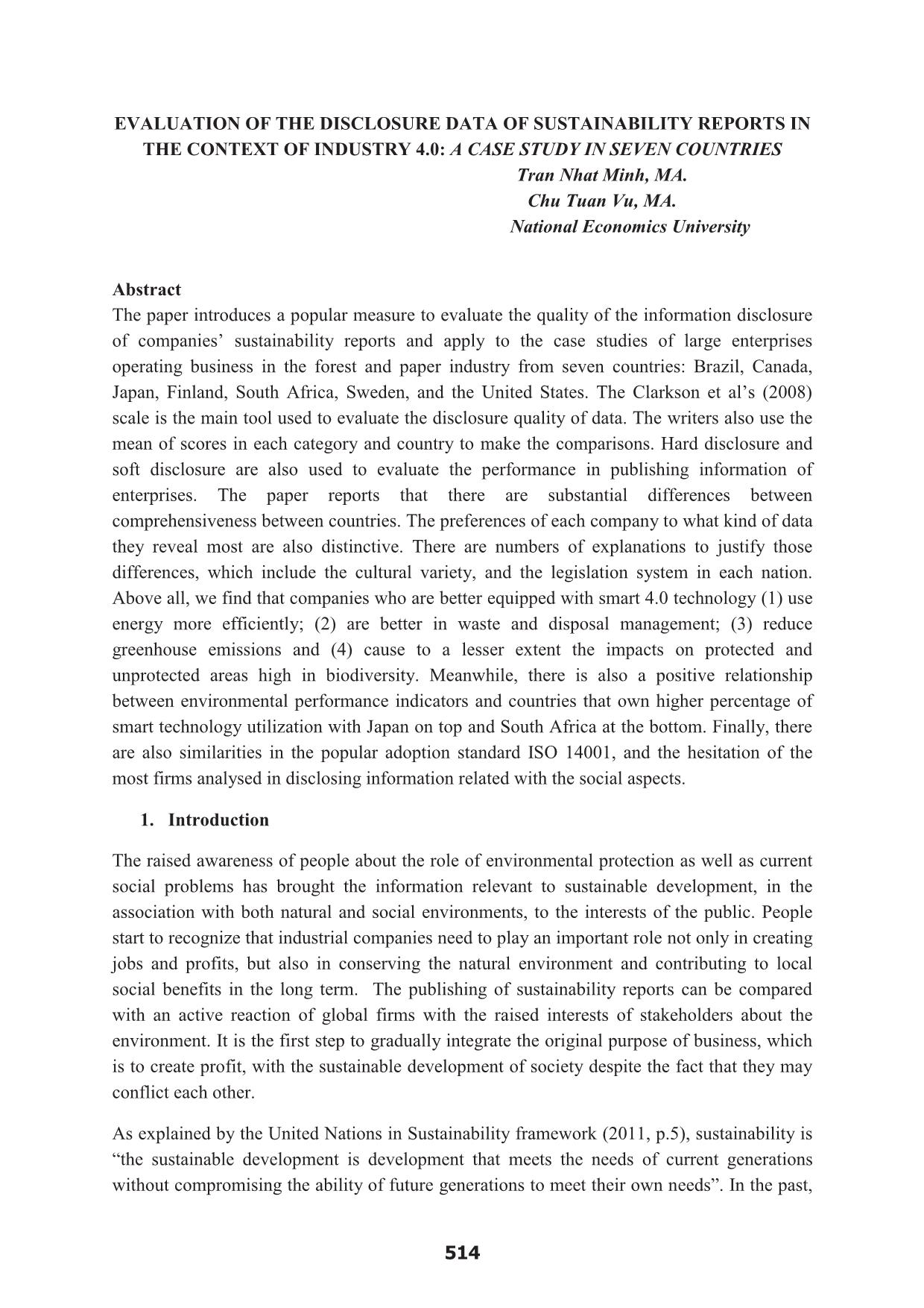 Evaluation of the disclosure data of sustainability reports in the context of industry 4.0: A case study in seven countries trang 1