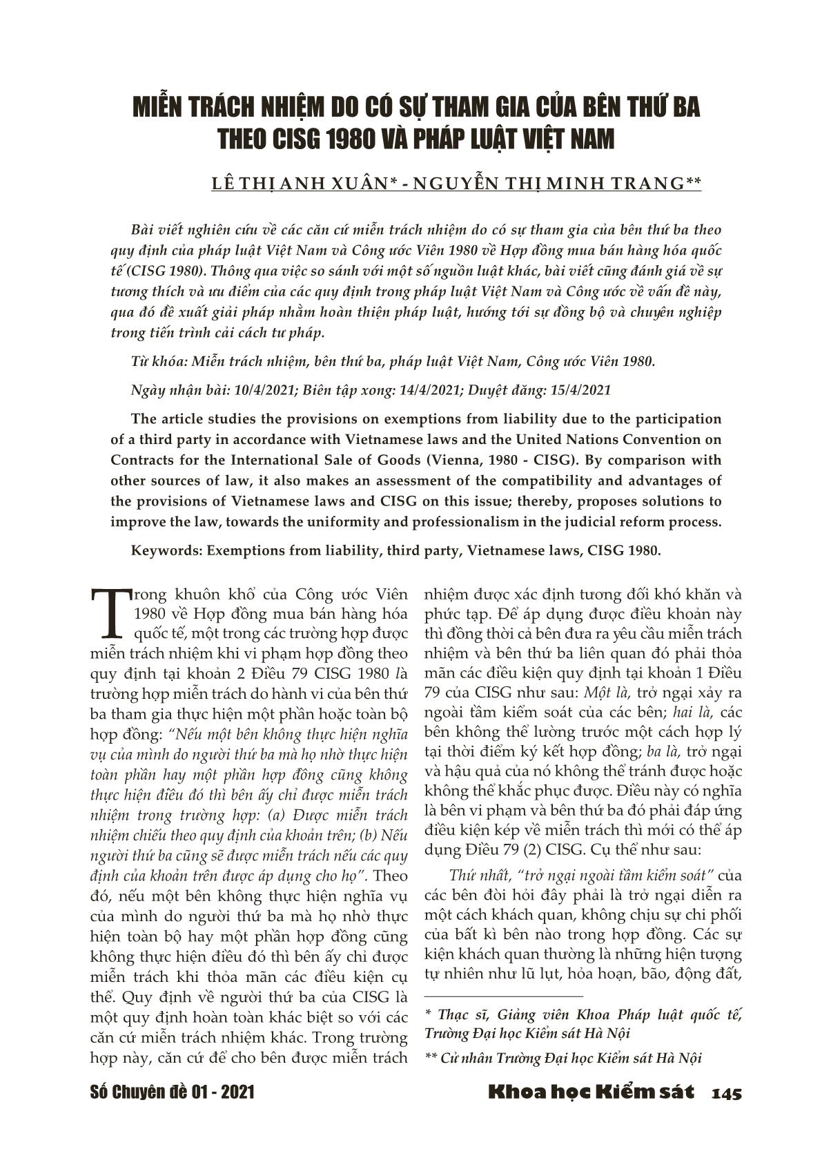 Miễn trách nhiệm do có sự tham gia của bên thứ ba theo CISG 1980 và pháp luật Việt Nam trang 1