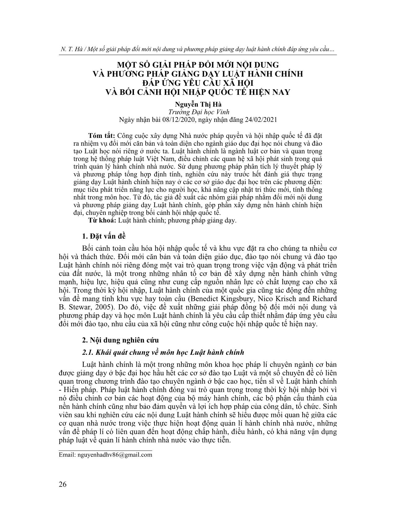 Một số giải pháp đổi mới nội dung và phương pháp giảng dạy luật hành chính đáp ứng yêu cầu xã hội và bối cảnh hội nhập quốc tế hiện nay trang 1