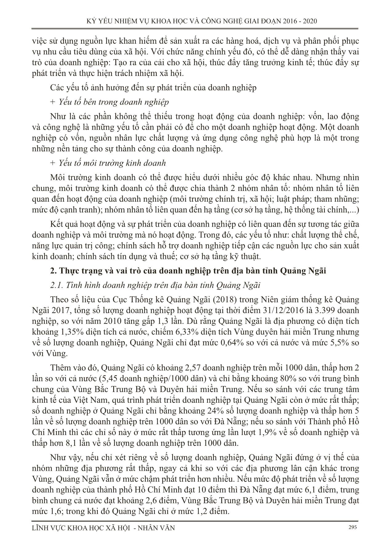 Nghiên cứu, đề xuất giải pháp phát huy vai trò của doanh nghiệp đối với sự phát triển kinh tế - xã hội tỉnh Quảng Ngãi trang 2