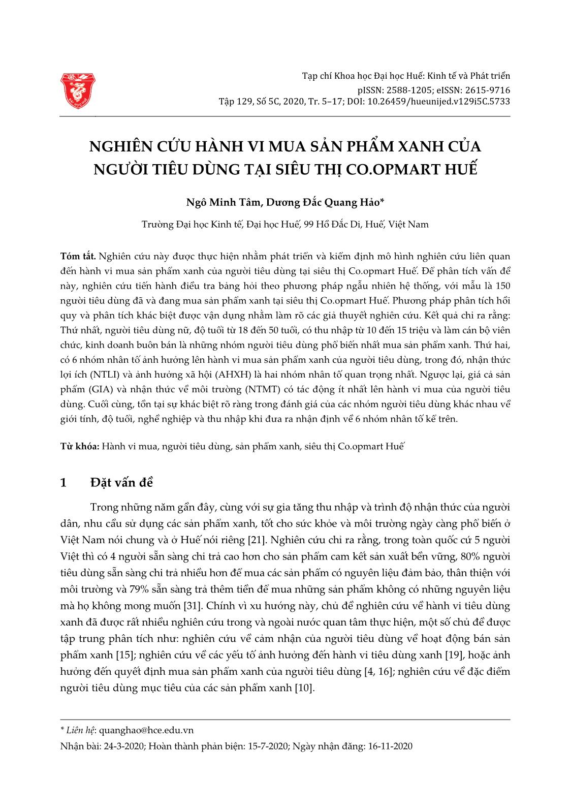 Nghiên cứu hành vi mua sản phẩm xanh của người tiêu dùng tại siêu thị Co.opmart Huế trang 1