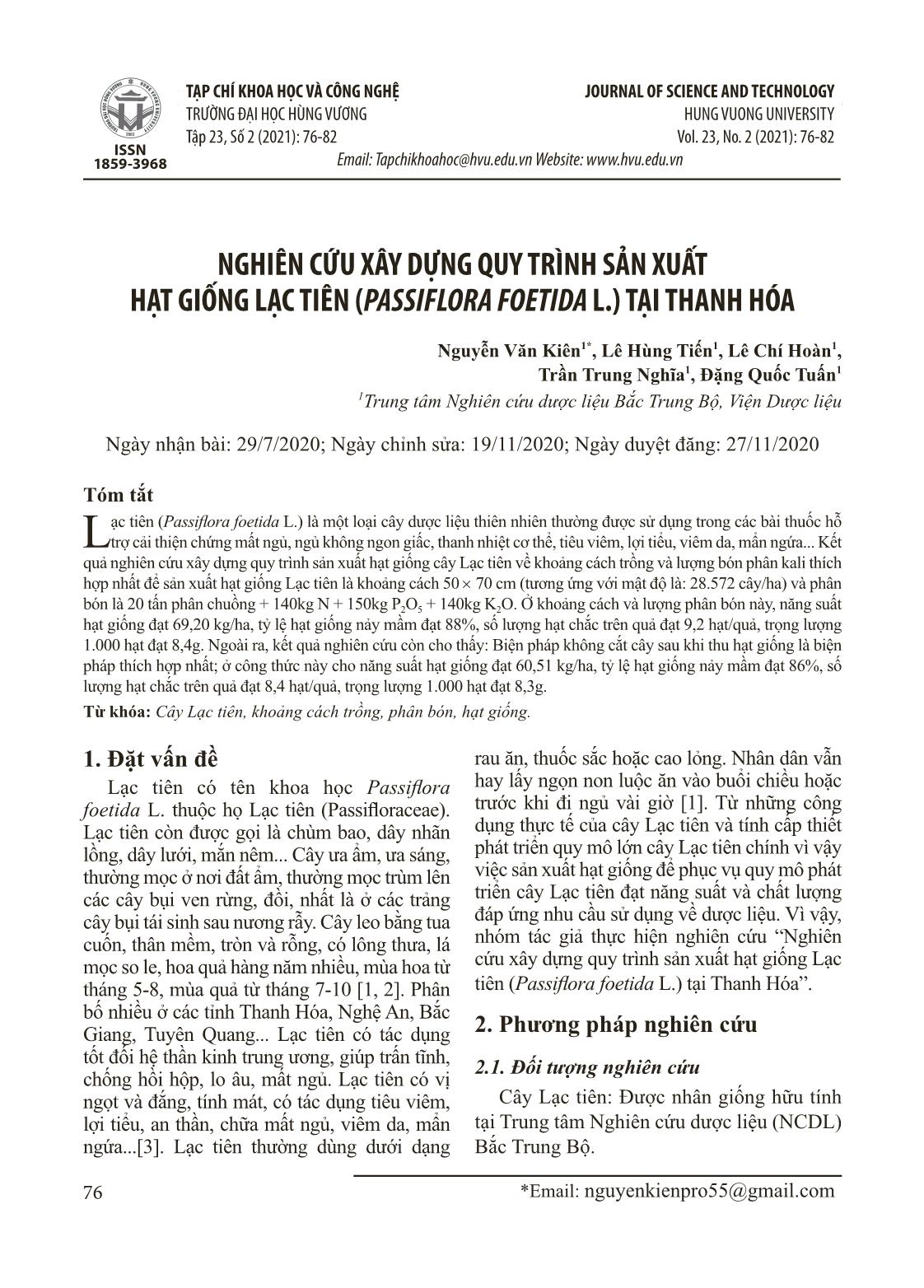 Nghiên cứu xây dựng quy trình sản xuất hạt giống lạc tiên (Passiflora foetida L.) tại Thanh Hóa trang 1
