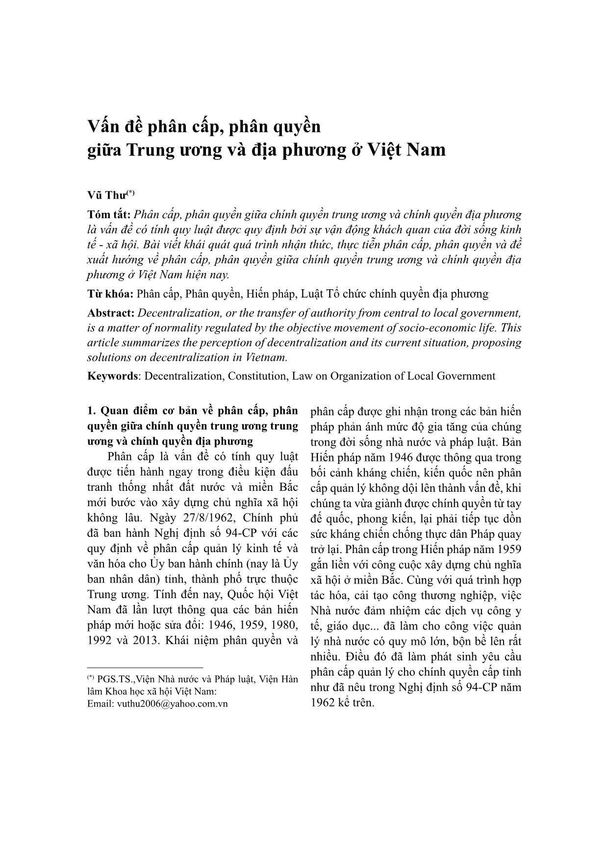 Vấn đề phân cấp, phân quyền giữa Trung ương và địa phương ở Việt Nam trang 1