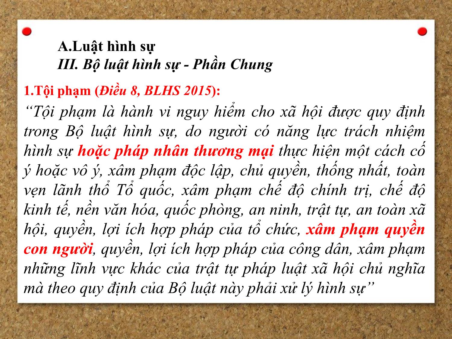 Bài giảng Pháp luật đại cương - Bài 6: Giới thiệu ngành luật hình sự, tố tụng hình sự (Phần 1) - Ngô Minh Tín trang 8