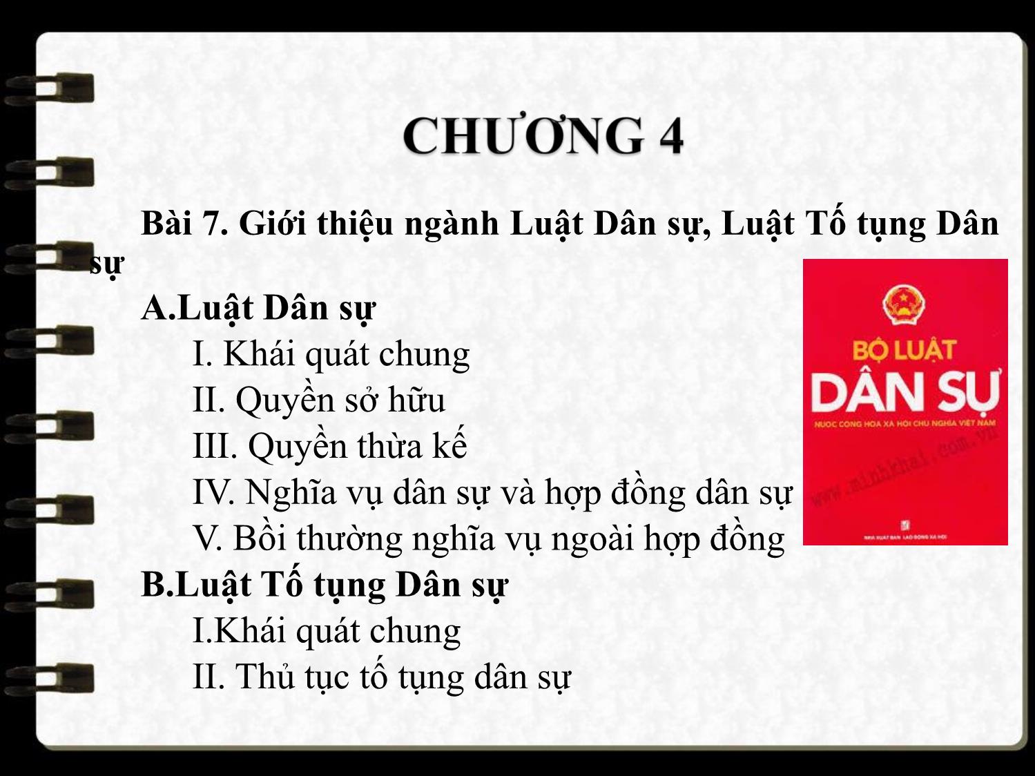 Bài giảng Pháp luật đại cương - Bài 7: Giới thiệu ngành Luật Dân sự, Luật Tố tụng Dân sự (Phần 2) - Ngô Minh Tín trang 2