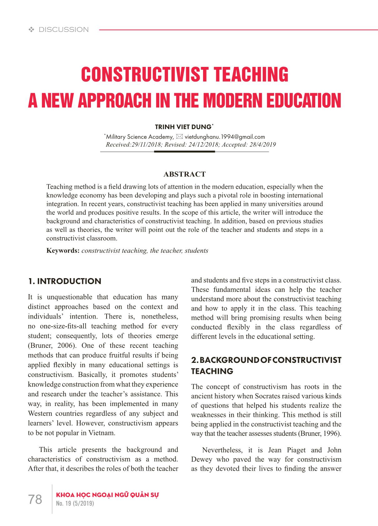 Constructivist teaching a new approach in the modern education trang 1