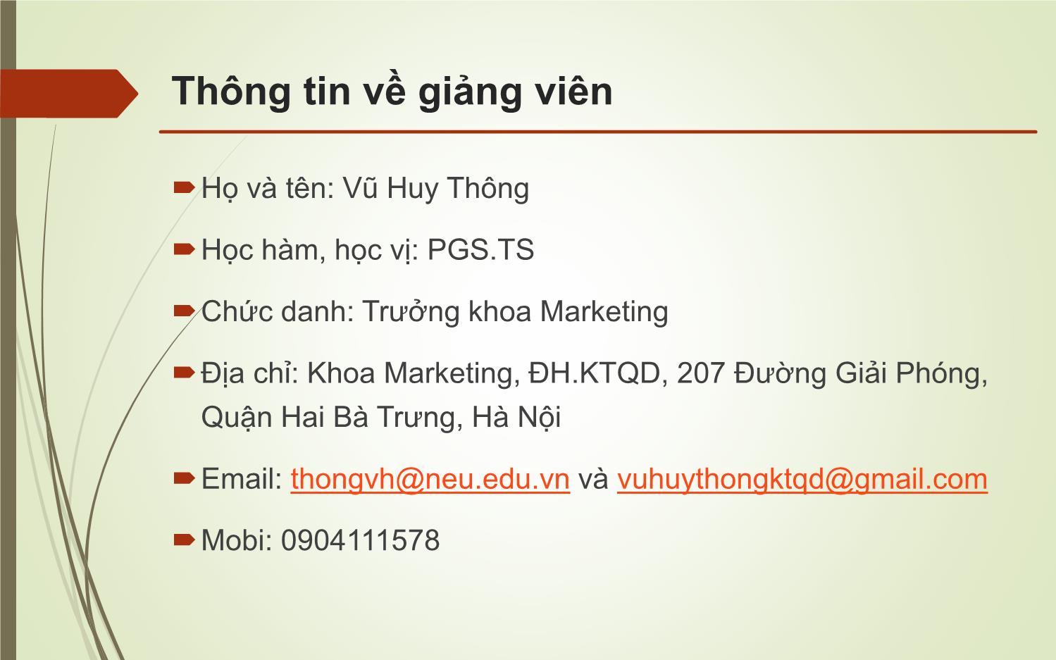 Bài giảng Hành vi người tiêu dùng - Vũ Huy Thông trang 2