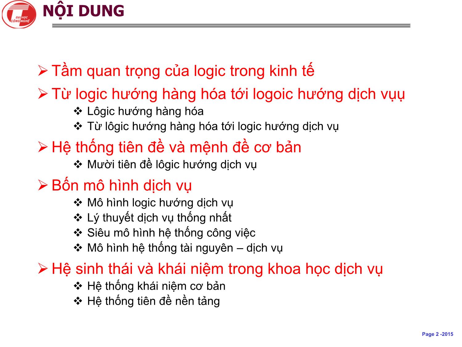 Bài giảng Khoa học dịch vụ - Chương 3: Logic hướng dịch vụ, mô hình và hệ thống khái niệm khoa học dịch vụ - Hà Quang Thụy trang 2