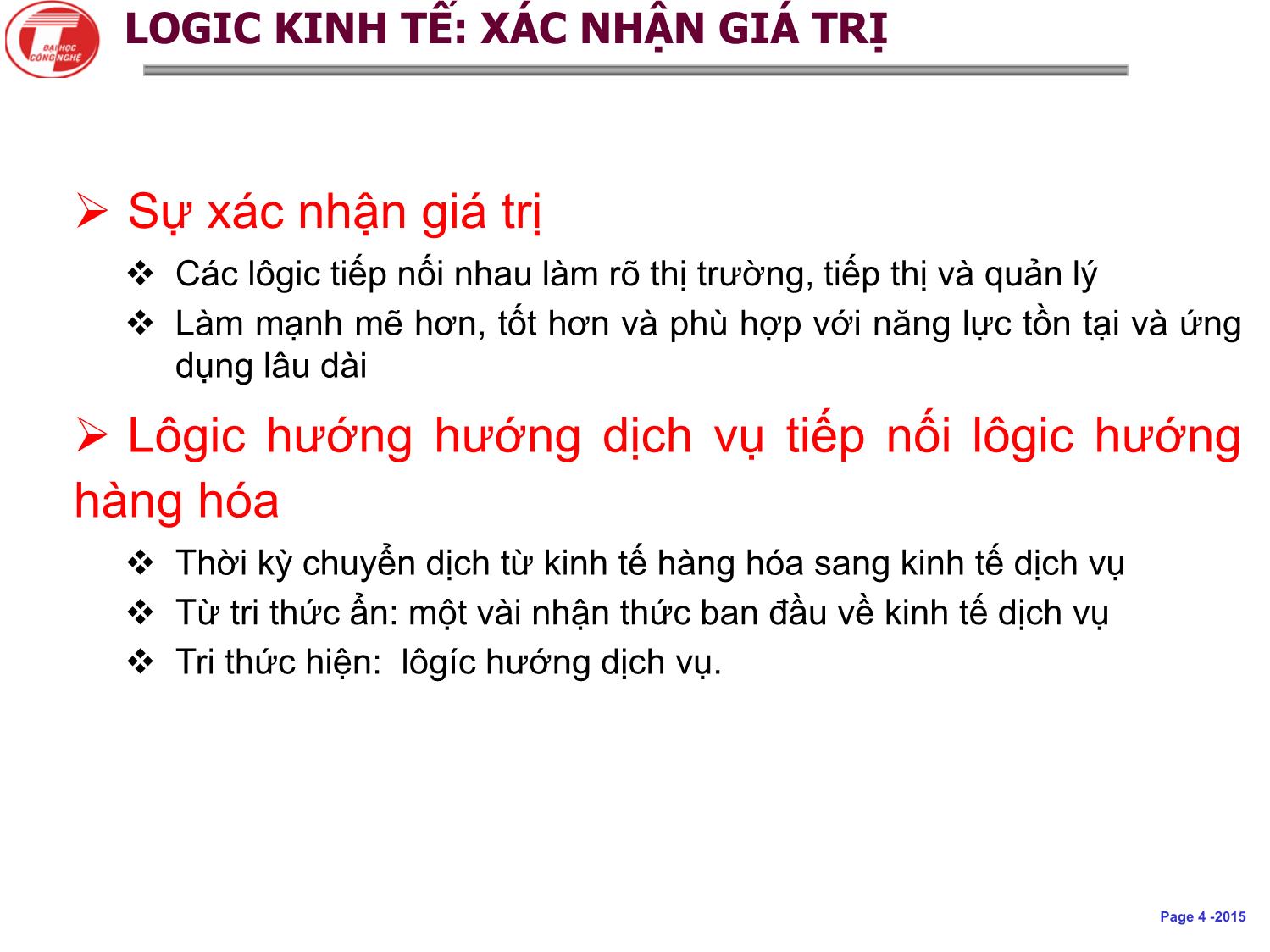 Bài giảng Khoa học dịch vụ - Chương 3: Logic hướng dịch vụ, mô hình và hệ thống khái niệm khoa học dịch vụ - Hà Quang Thụy trang 4