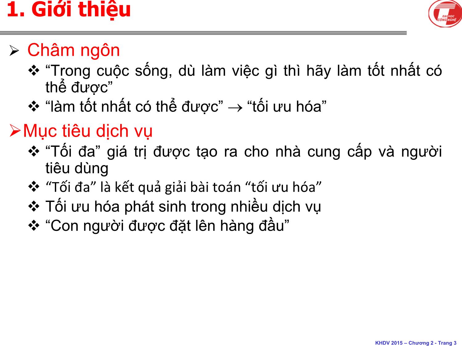 Bài giảng Khoa học dịch vụ - Chương 4: Tối ưu hóa trong dịch vụ - Hà Quang Thụy trang 3