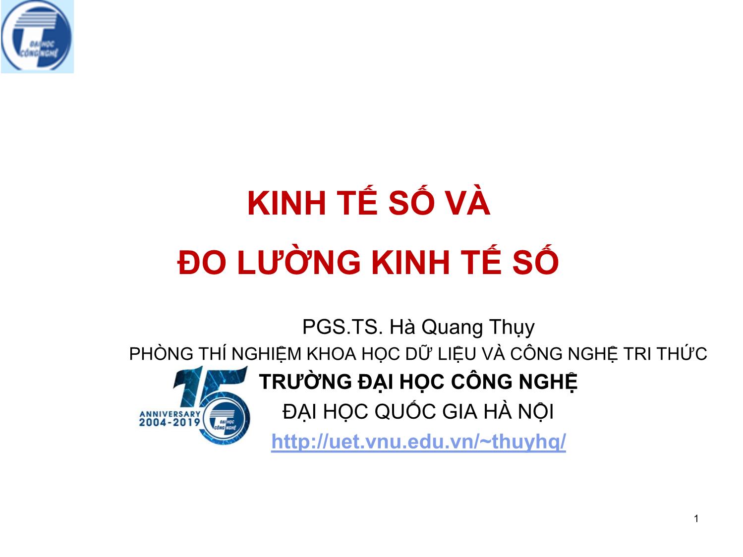 Bài giảng Khoa học dịch vụ - Chương 8: Kinh tế số và đo lường kinh tế số - Hà Quang Thụy trang 1