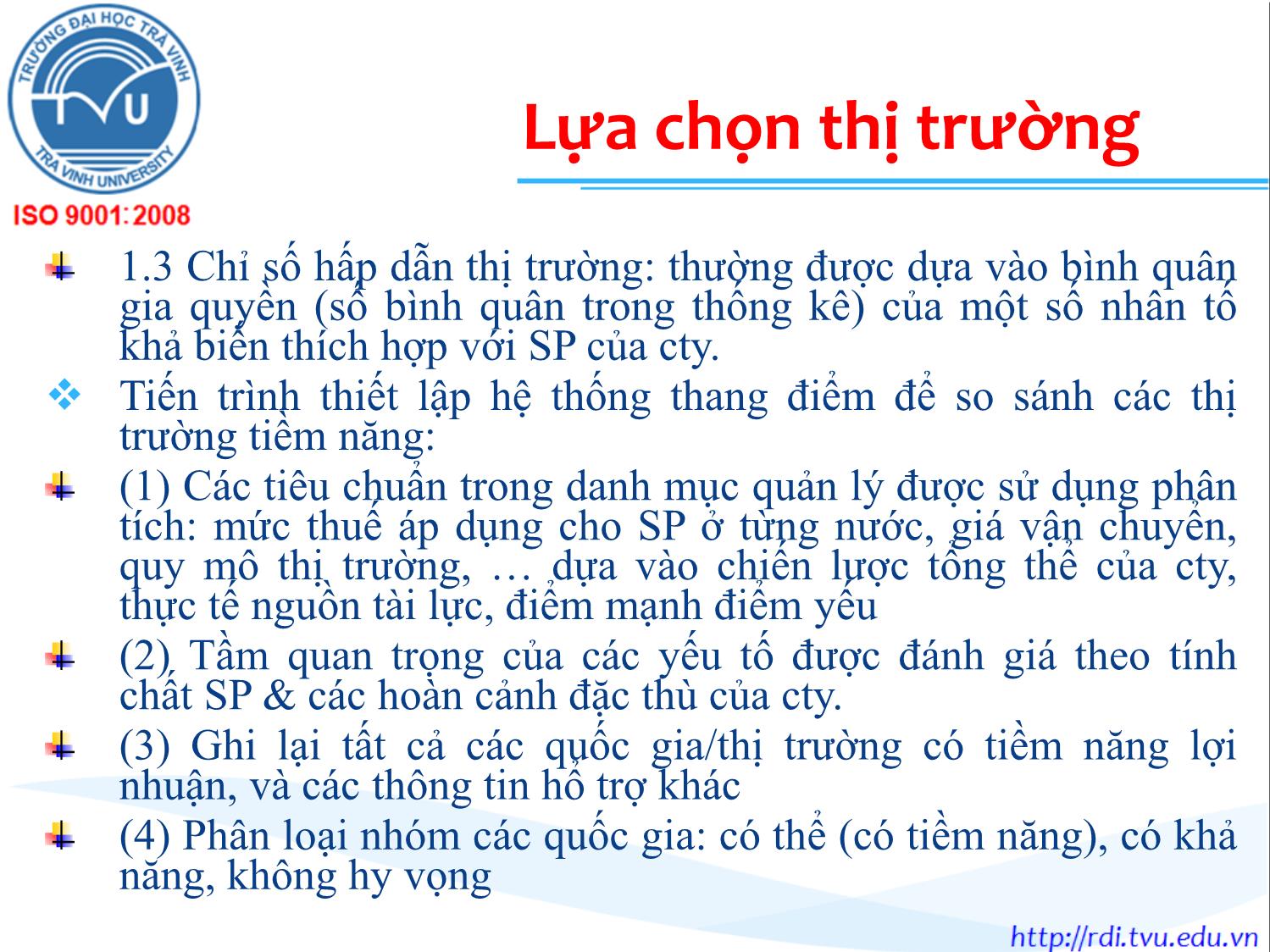 Bài giảng Marketing quốc tế - Chương 4: Phân đoạn (Khúc) và lựa chọn thị trường - Lê Thanh Minh trang 10