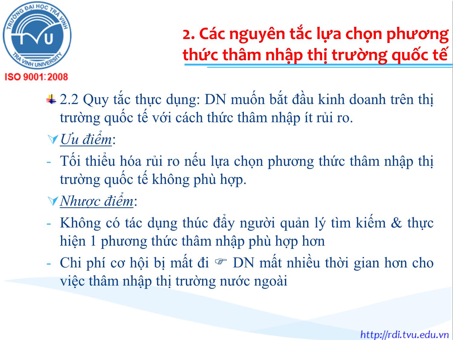 Bài giảng Marketing quốc tế - Chương 6: Thâm nhập & mở rộng thị trường quốc tế - Lê Thanh Minh trang 10