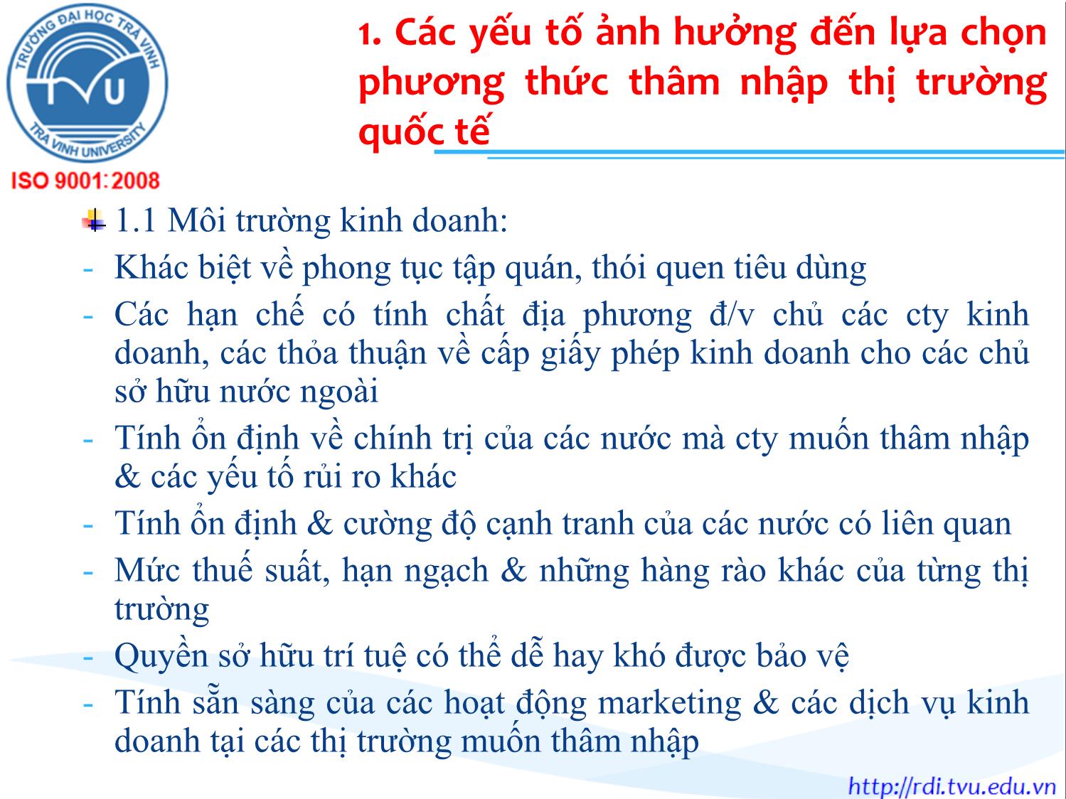 Bài giảng Marketing quốc tế - Chương 6: Thâm nhập & mở rộng thị trường quốc tế - Lê Thanh Minh trang 4