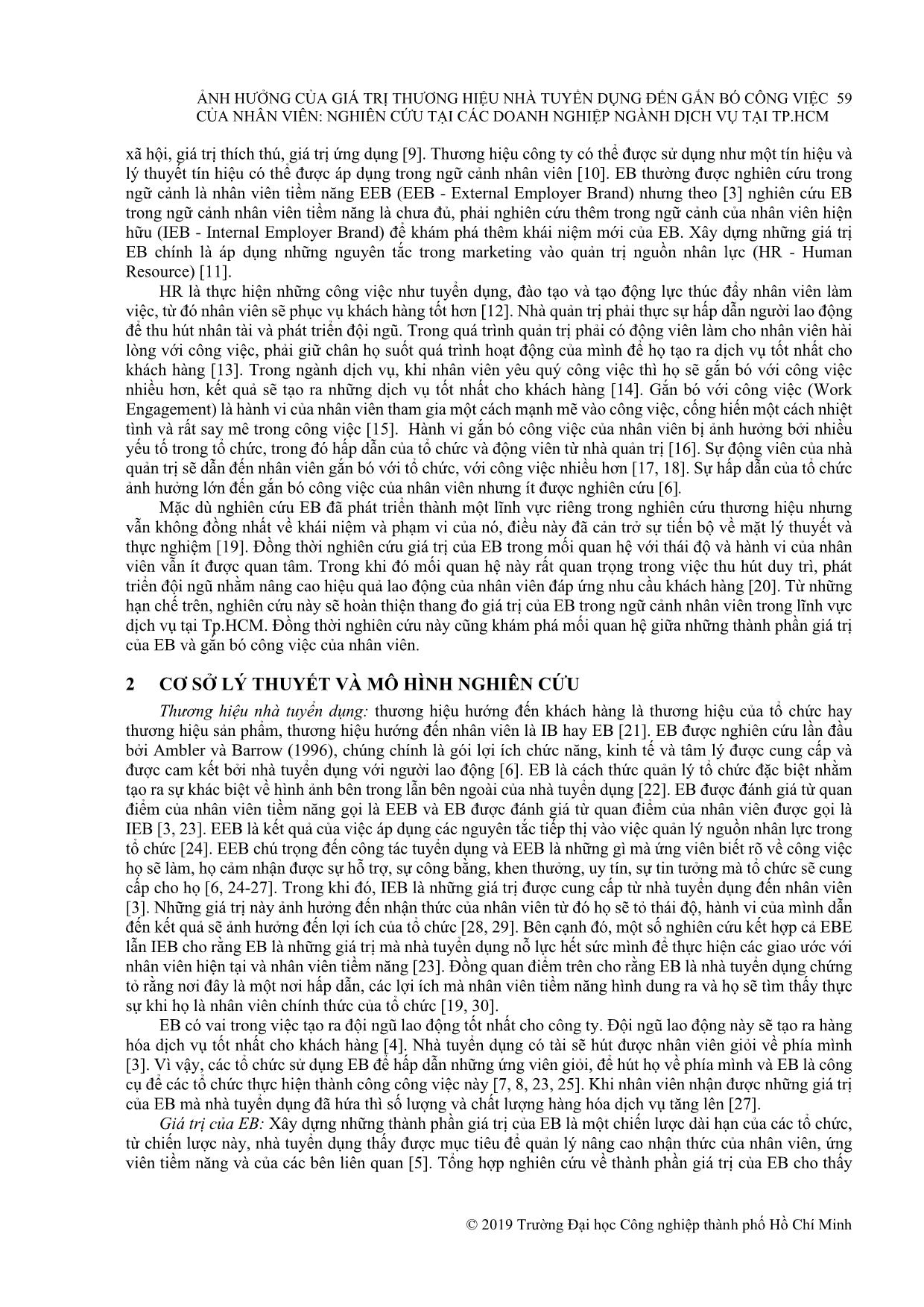 Ảnh hưởng của giá trị thương hiệu nhà tuyển dụng đến gắn bó công việc của nhân viên: Nghiên cứu tại các doanh nghiệp ngành dịch vụ tại thành phố Hồ Chí Minh trang 2