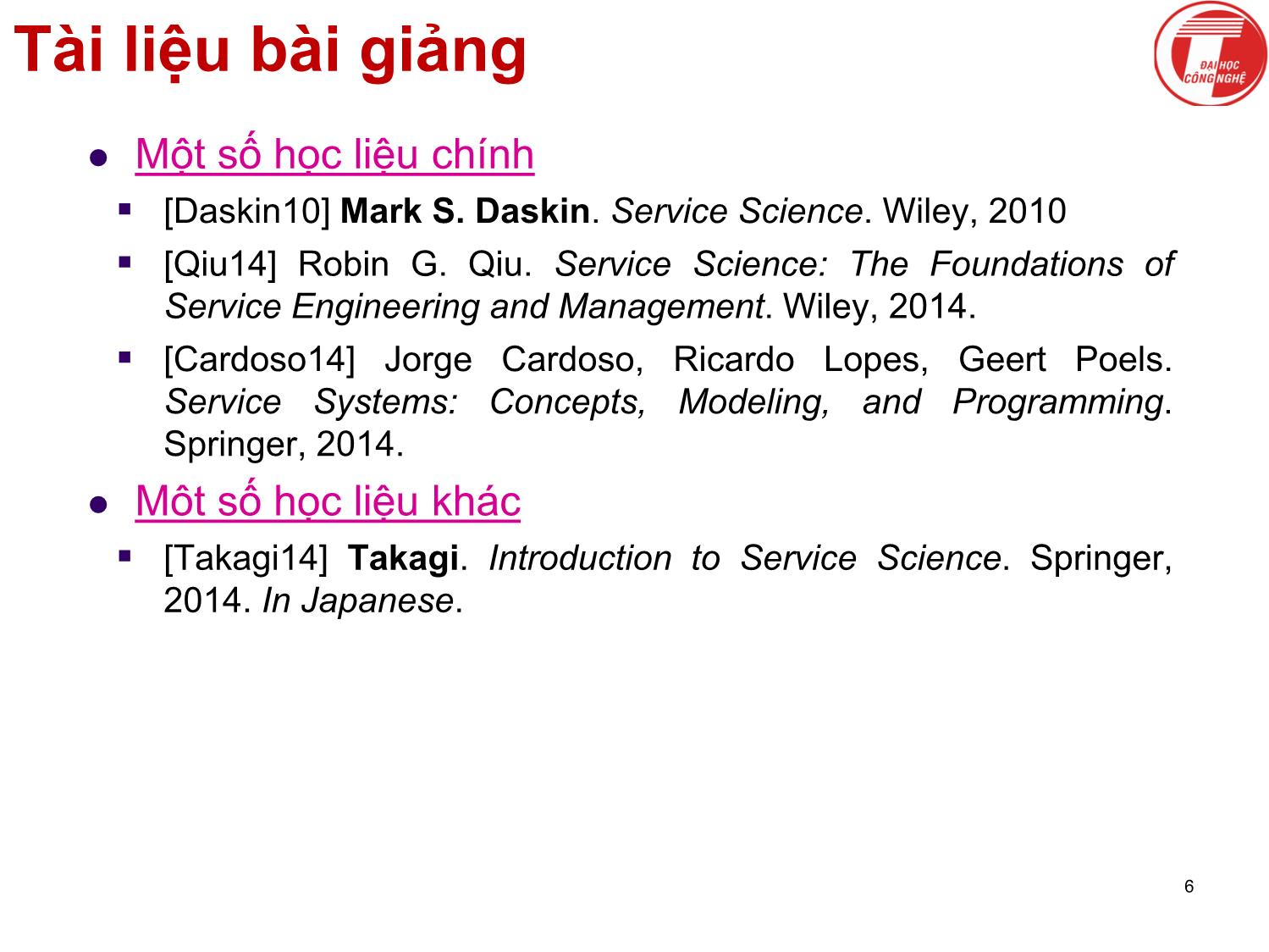 Bài giảng Khoa học dịch vụ - Chương mở đầu: Giới thiệu môn học - Hà Quang Thụy trang 6