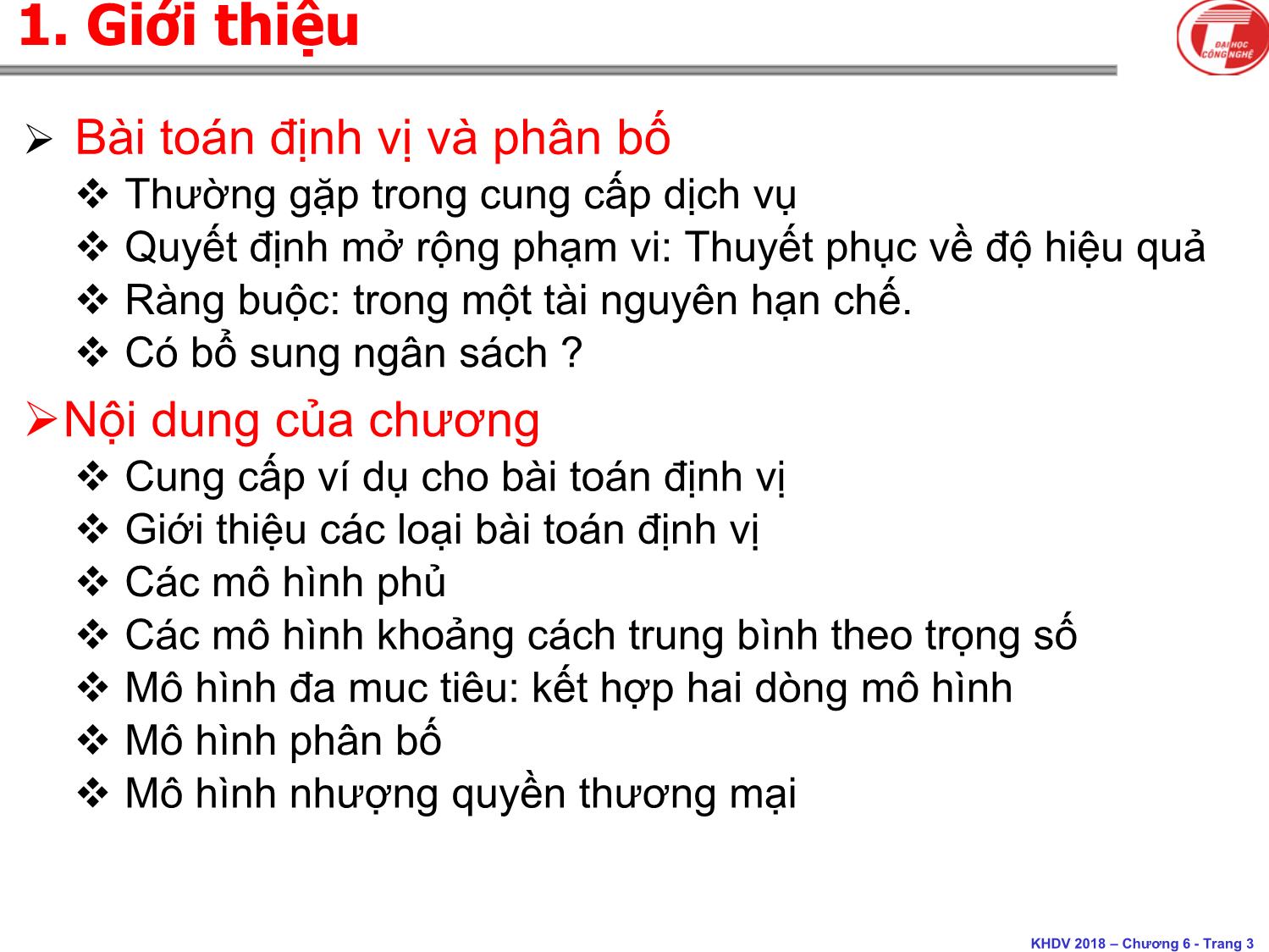 Bài giảng Khoa học dịch vụ - Chương 6: Bài toán định vị và phân bố trong dịch vụ - Hà Quang Thụy trang 3