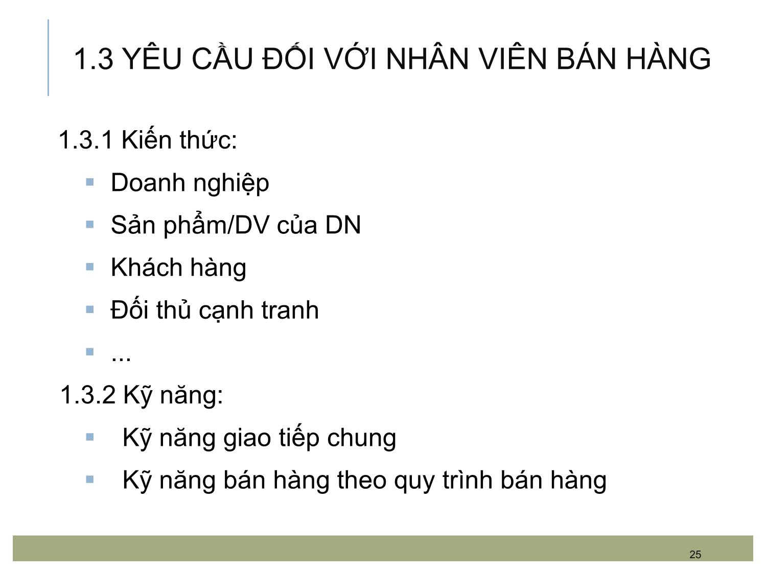 Bài giảng Kỹ năng bán hàng - Chương 1: Bán hàng và nhân viên bán hàng trong doanh nghiệp trang 8