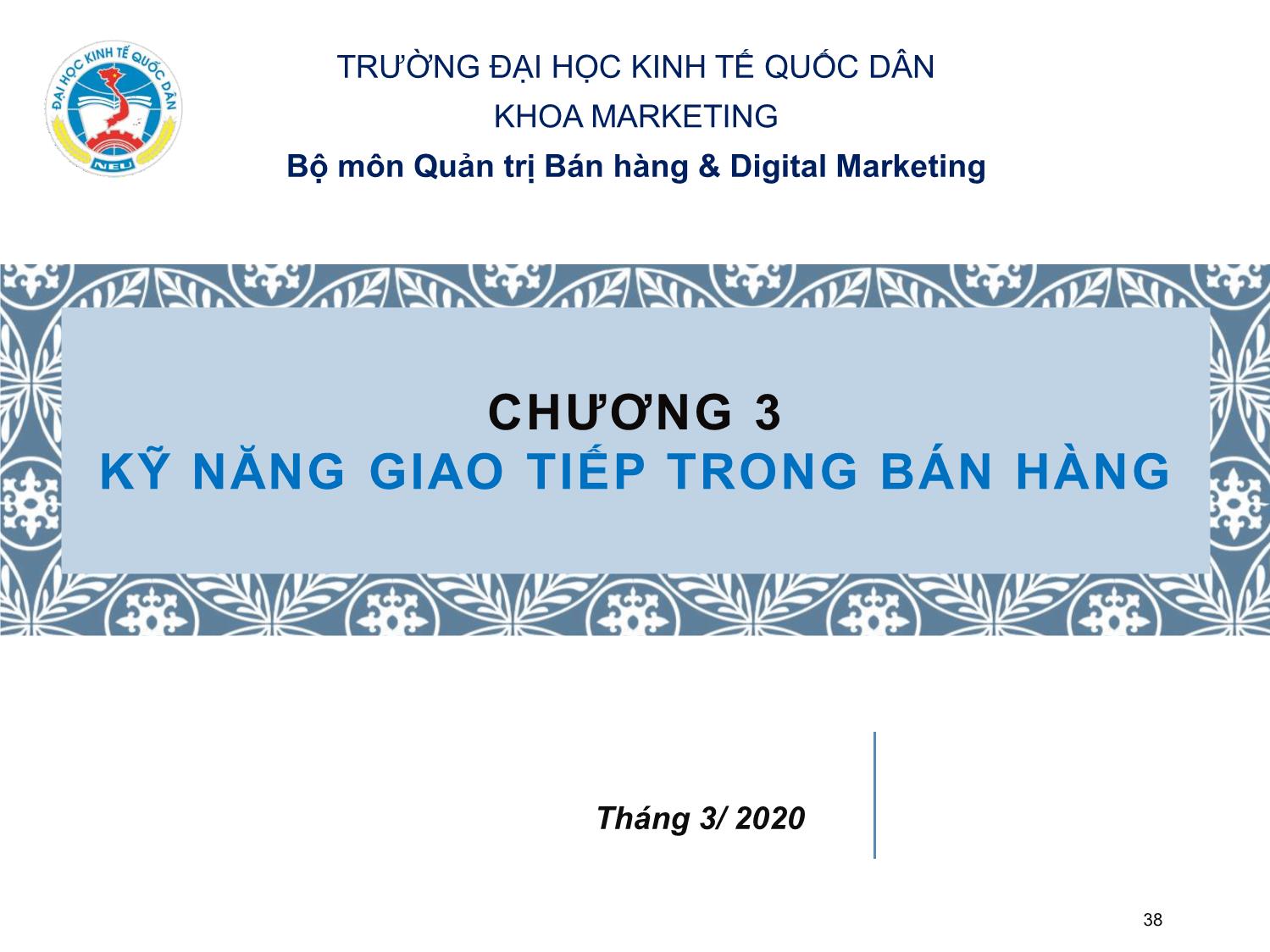 Bài giảng Kỹ năng bán hàng - Chương 3: Kỹ năng giao tiếp trong bán hàng trang 1