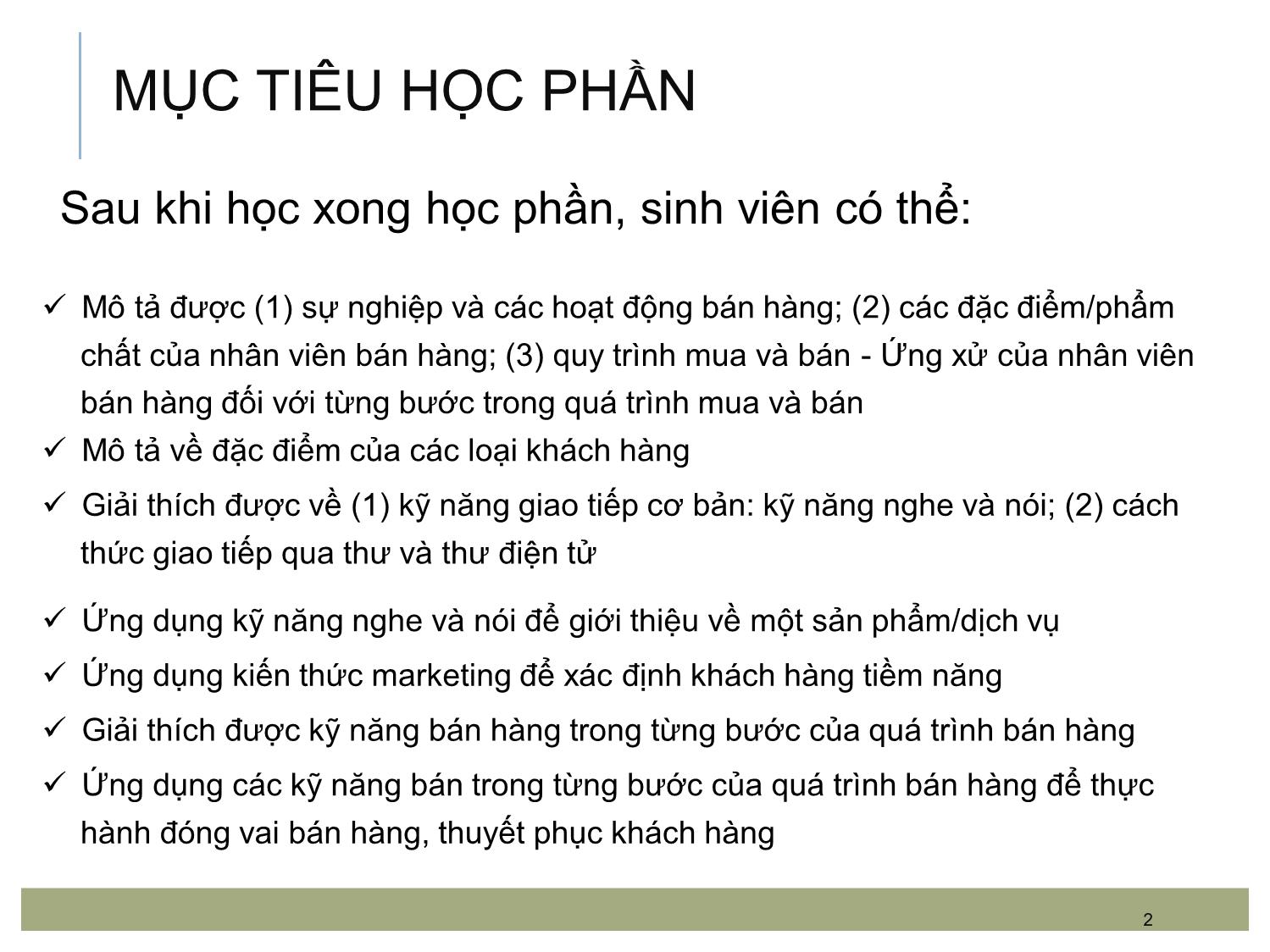 Bài giảng Kỹ năng bán hàng - Chương mở đầu trang 2