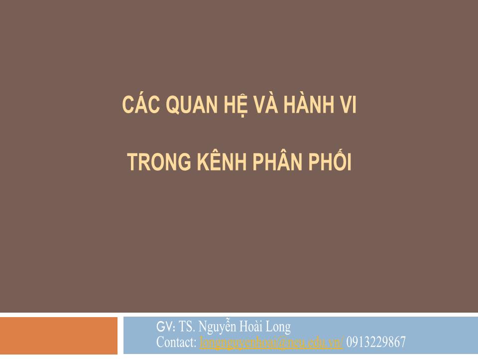 Bài giảng Quản trị kênh phân phối - Chương 3: Môi trường và hành vi của kênh phân phối - Nguyễn Hoài Long trang 4