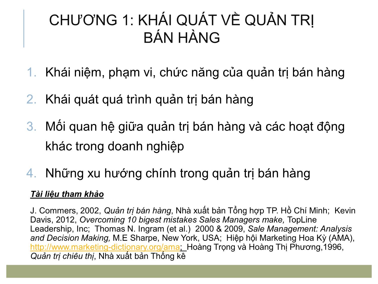 Bài giảng Quản trị bán hàng - Chương 1: Khái quát về quản trị bán hàng trang 1