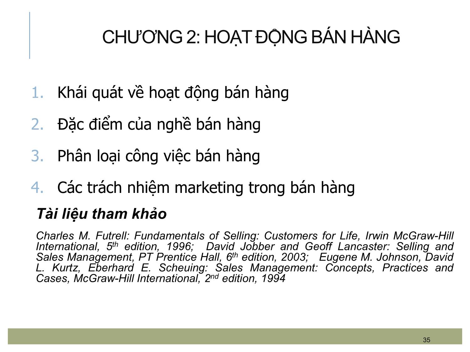 Bài giảng Quản trị bán hàng - Chương 2: Hoạt động bán hàng trang 1