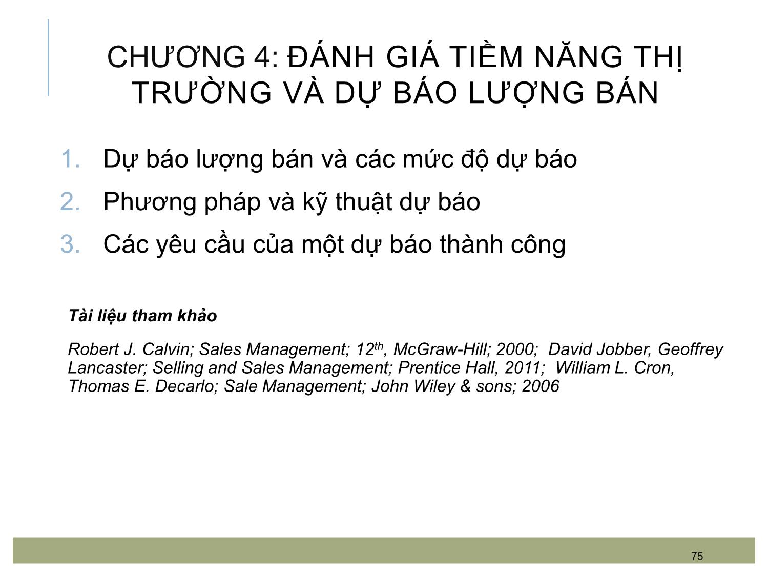 Bài giảng Quản trị bán hàng - Chương 4: Đánh giá tiềm năng thị trường và dự báo lượng bán trang 1